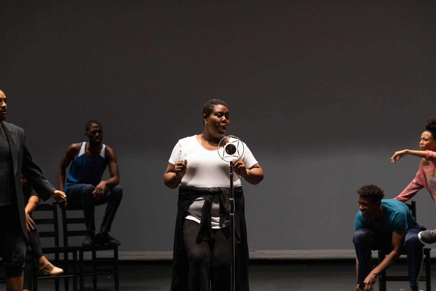 Dawn Bless and the cast of The Black Clown in rehearsal.