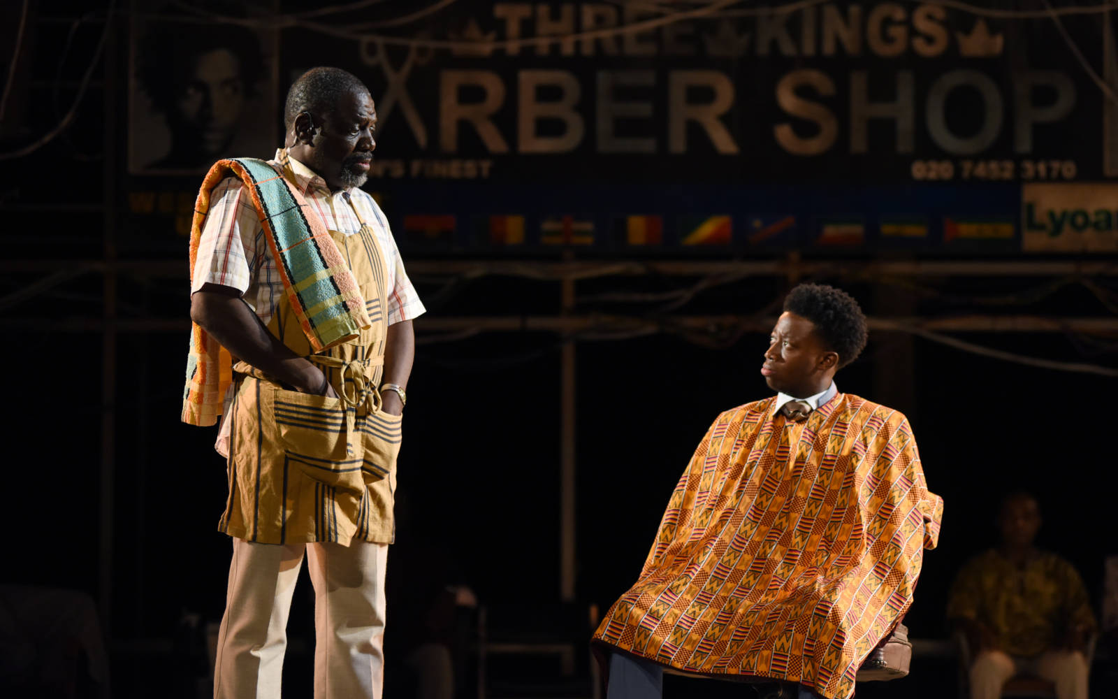 David Webber and Mohammed Mansaray in Barber Shop Chronicles.