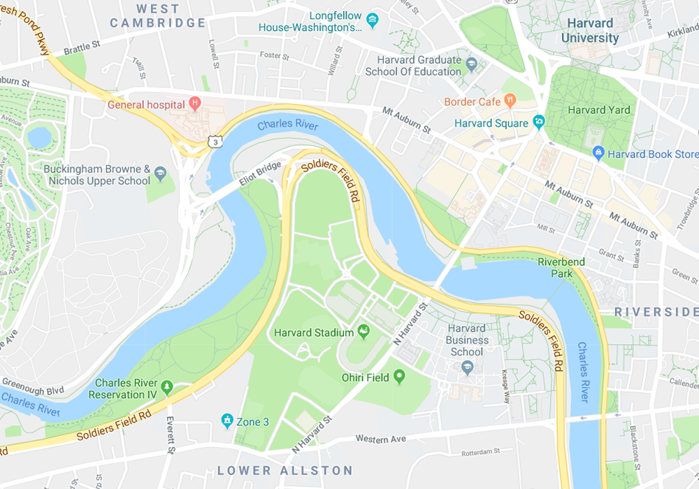 A map of Harvard Square and Lower Allston