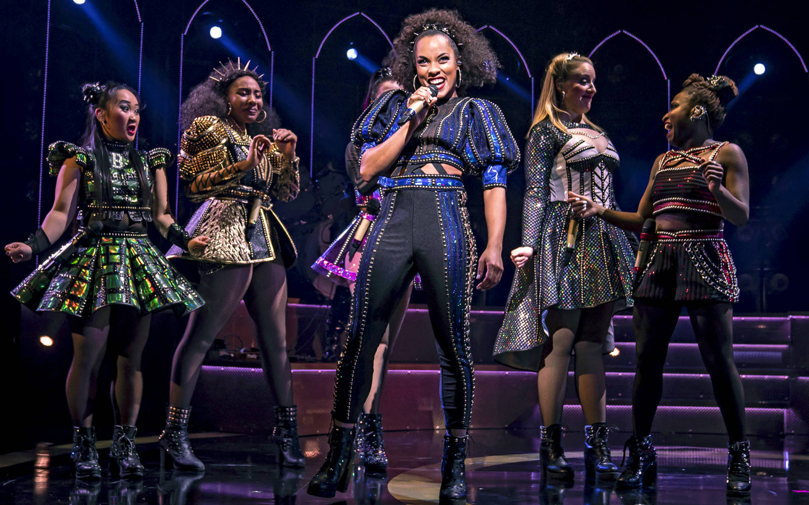 Catherine Parr (Anna Uzele, at center) performs “I Don’t Need Your Love” in SIX