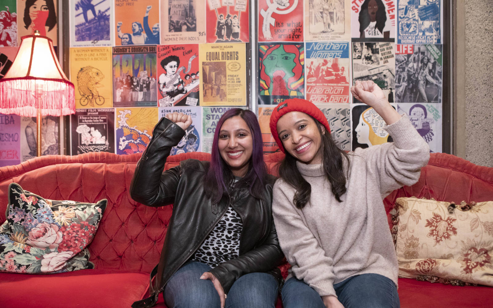 Audience members pose in the lobby of Gloria: A Life.