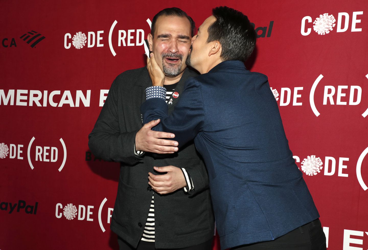 Javier Muñoz and Lin-Manuel Miranda at the launch of CODE (RED) to Fight COVID